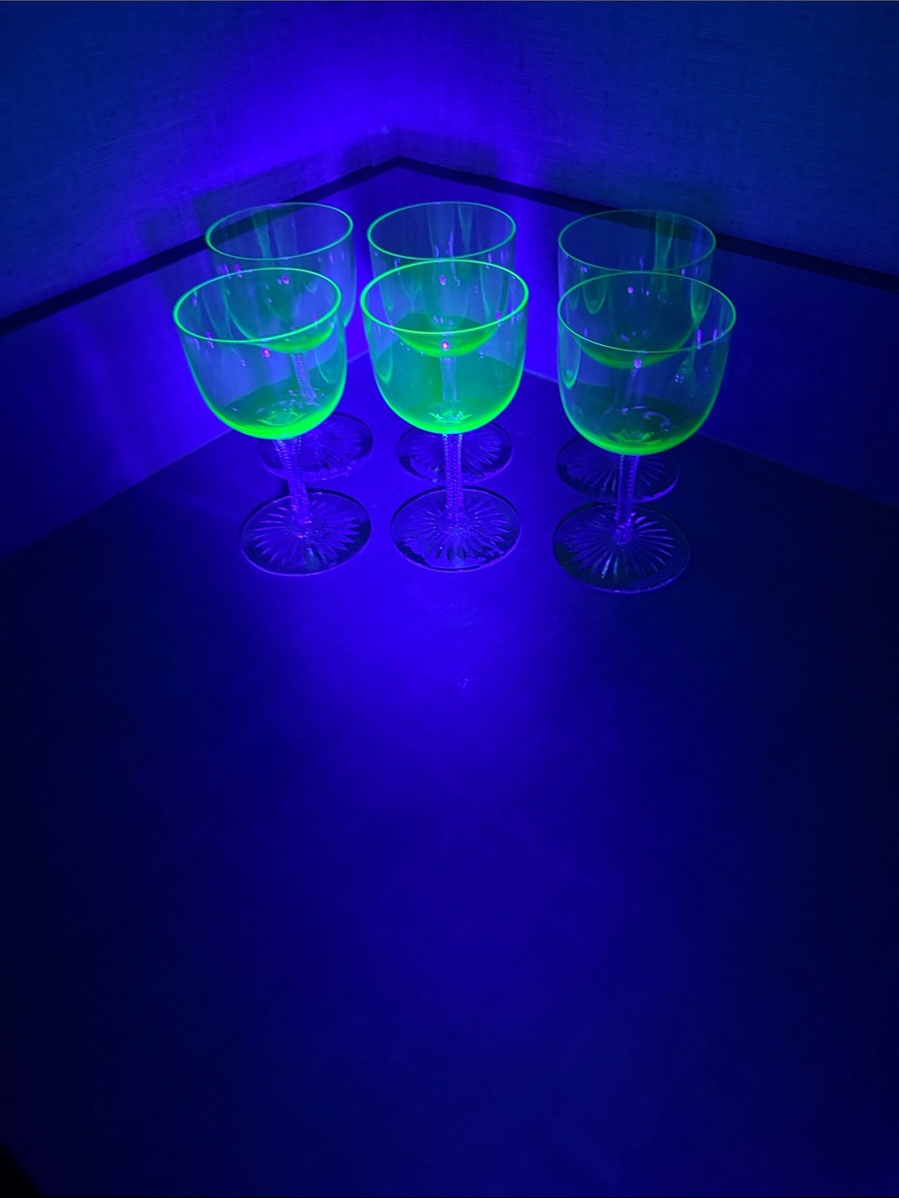 Uranium Glass Set of 6 Vintage Wine Glasses